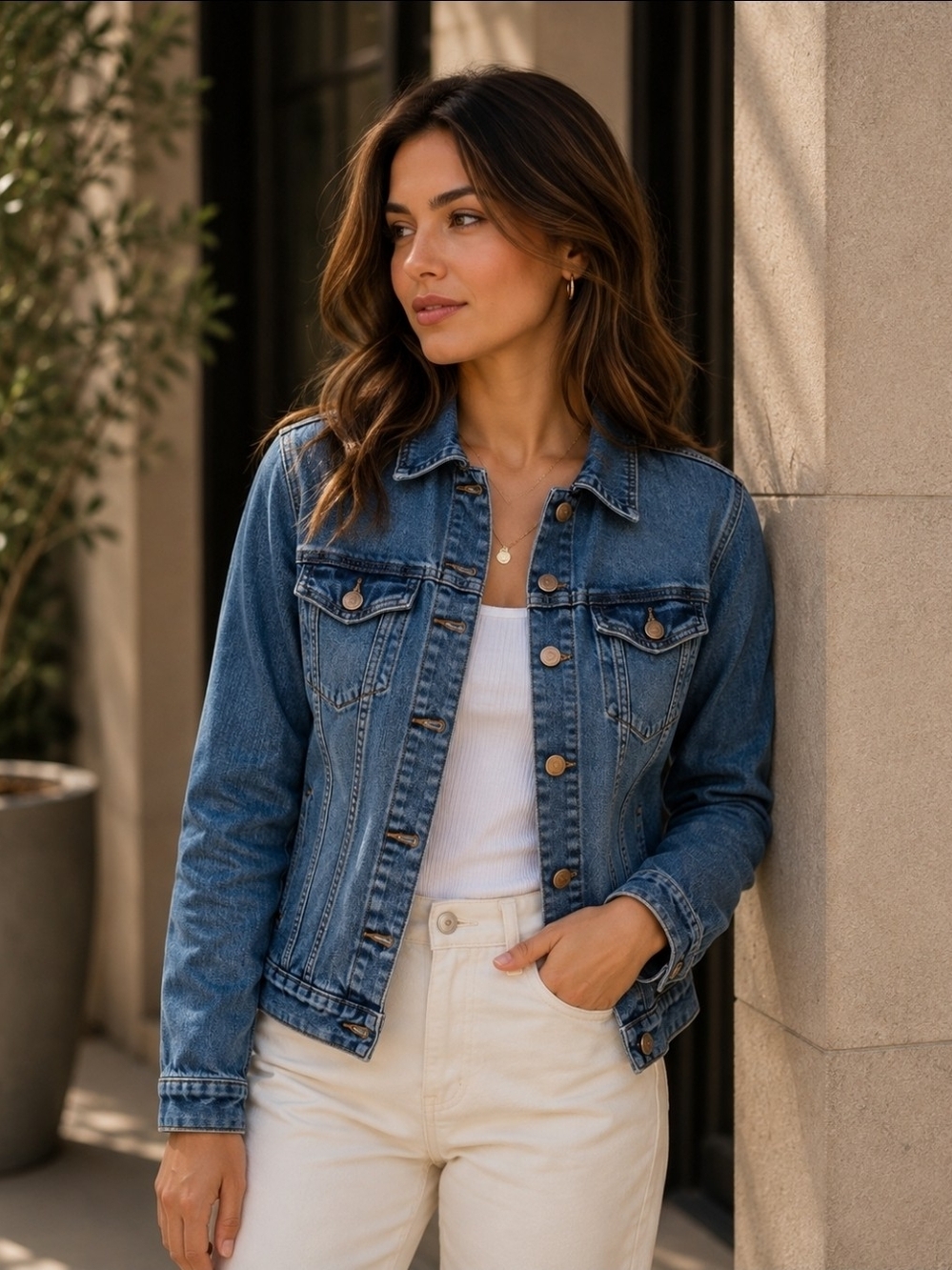 H&M Classic Blue Denim Jacket - Women’s Casual Jean Jacket Size L